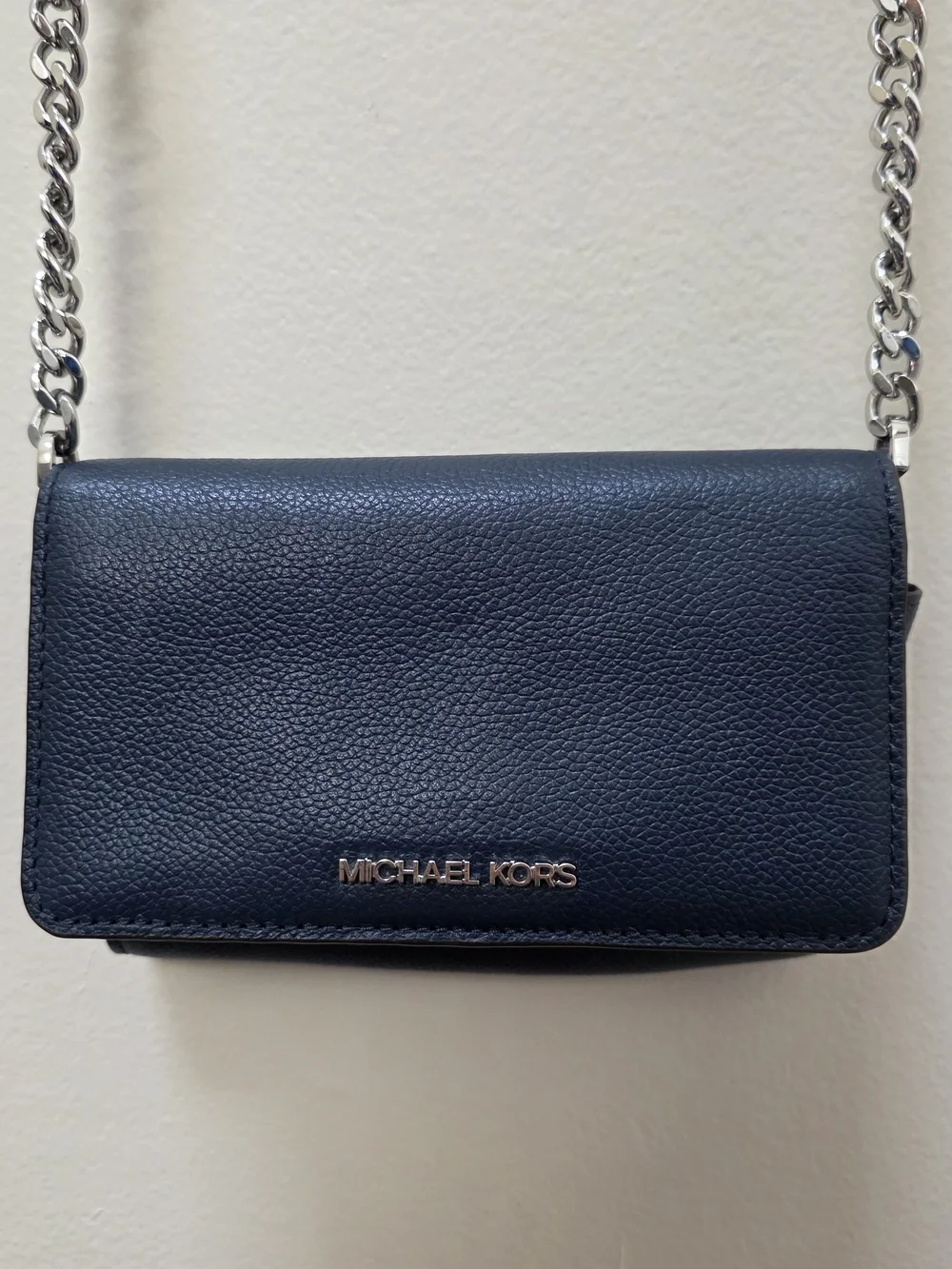 MICHAEL KORS Navy Leather Crossbody with Chain Strap